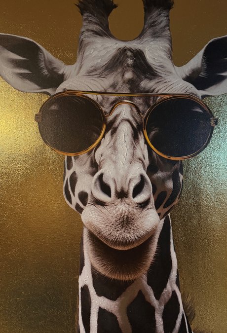 Giraffe mit Sonnenbrille im Saunabereich